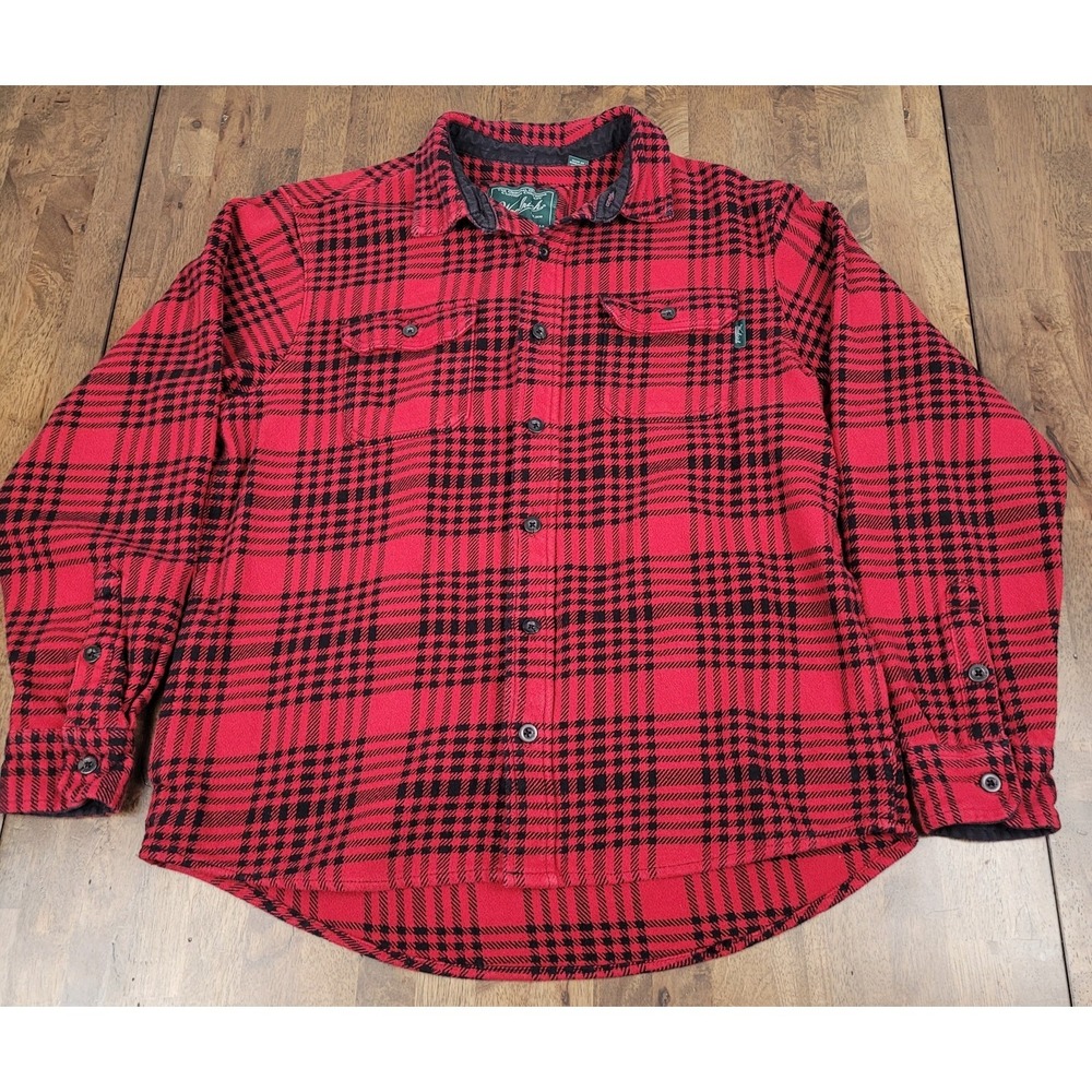 Woolrich Men's Brawny Flannel Shirt Red Black Plaid Heavyweight Shacket  Size Lg